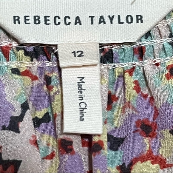 Rebecca Taylor Dress Size 12 Silk Floral Wrap Over Flutter Sleeves Preowned - Picture 11 of 12